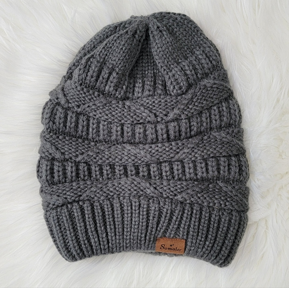 Somaler Dark Gray Chunky Tight Knit Slouch Beanie